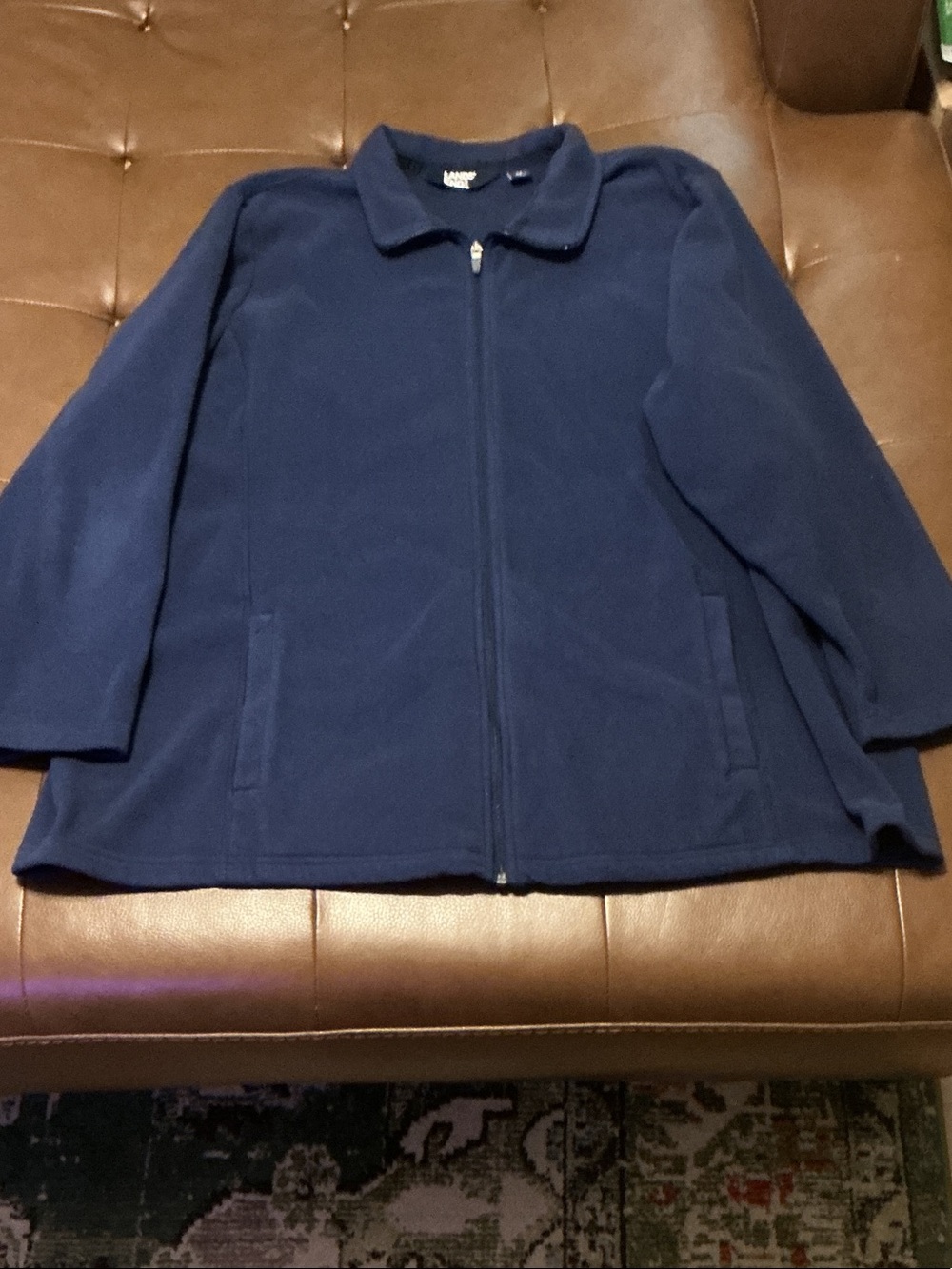 Lands' End Sz 3X Navy Full-Zip Teddy Fleece Jacket Pockets Zip Front